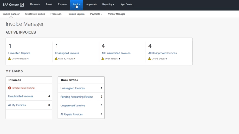 concur invoice manager dashboard