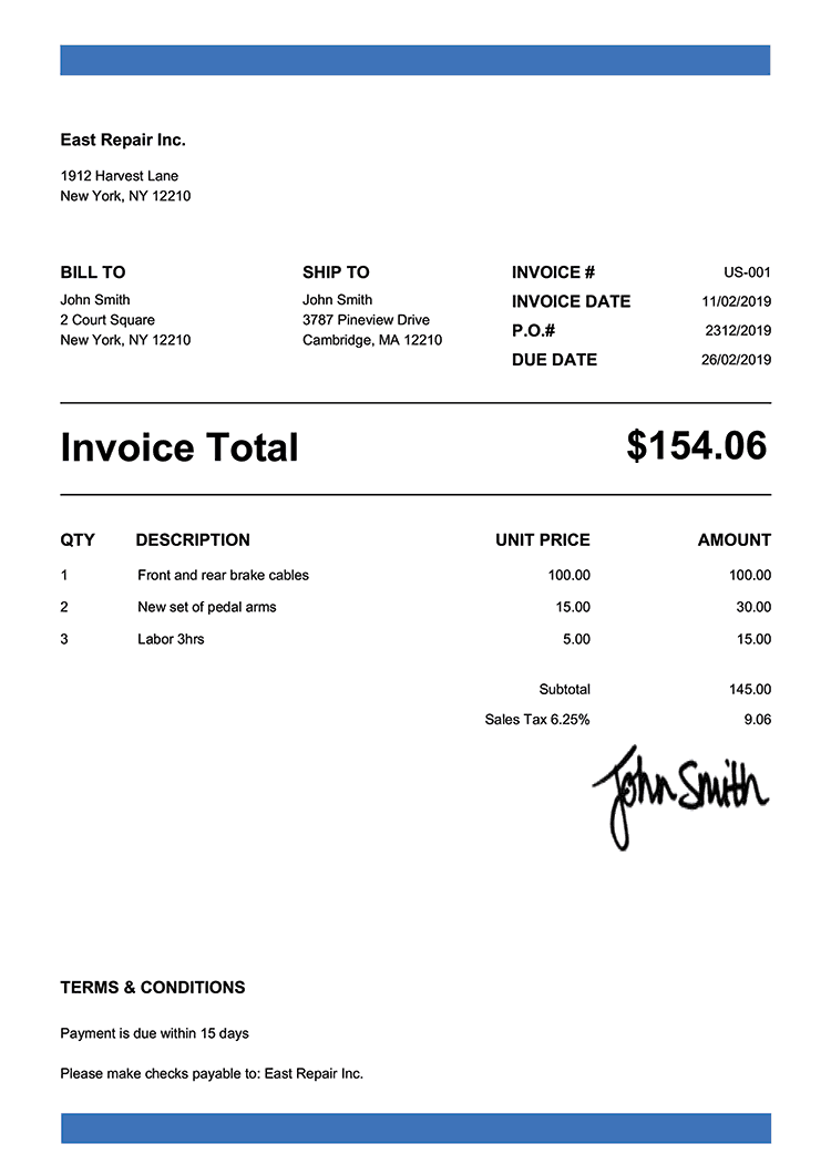 Professional invoice
